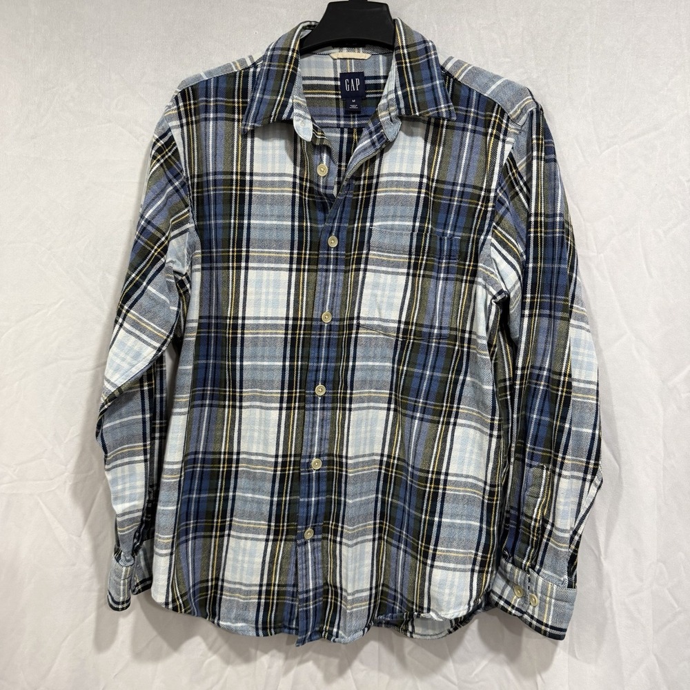 Gap‎ Men's Plaid Flannel Shirt Long Sleeve Button Up Blue Size M Relaxed